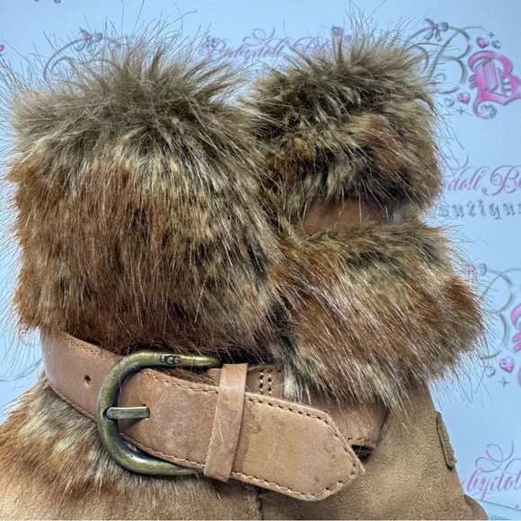 UGG CLASSIC BUCKLE MINI CHESTNUT FAUX FUR SHEARLING BOOT USA 10 rare brown furry - Picture 6 of 15
